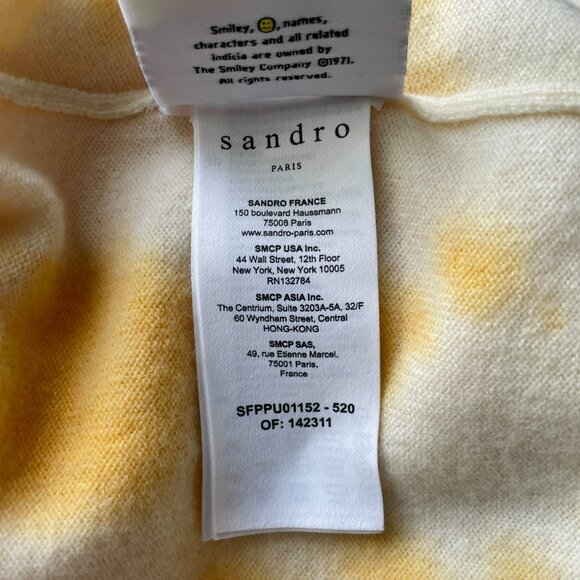 Sandro x Smiley Walk To The Sun Sweater Size 4 Yellow White Cashmere - Picture 9 of 12